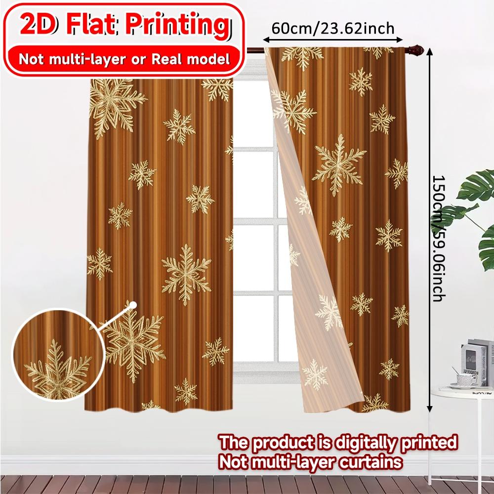 2D Flat Printing  2pcs Golden Flurries Pattern Chic Curtains Versatile Fabric Curtains Holiday Use for Translucent