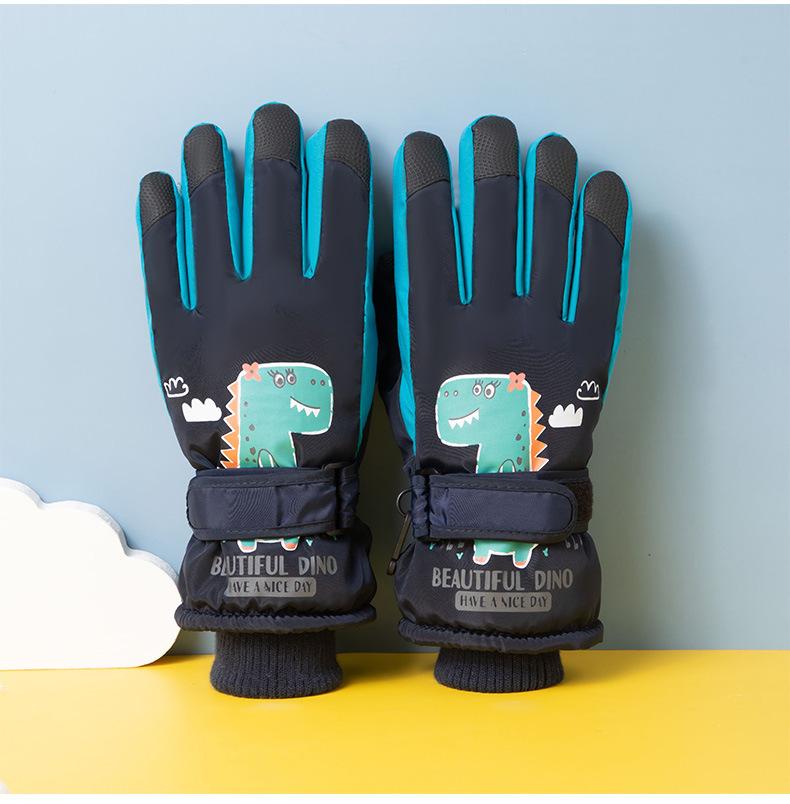 

Осенне-зимние детские уличные лыжные перчатки, утепленные флисом, теплые и противоскользящие, мультяшные водонепроницаемые перчатки для мальчиков и девочек average size
