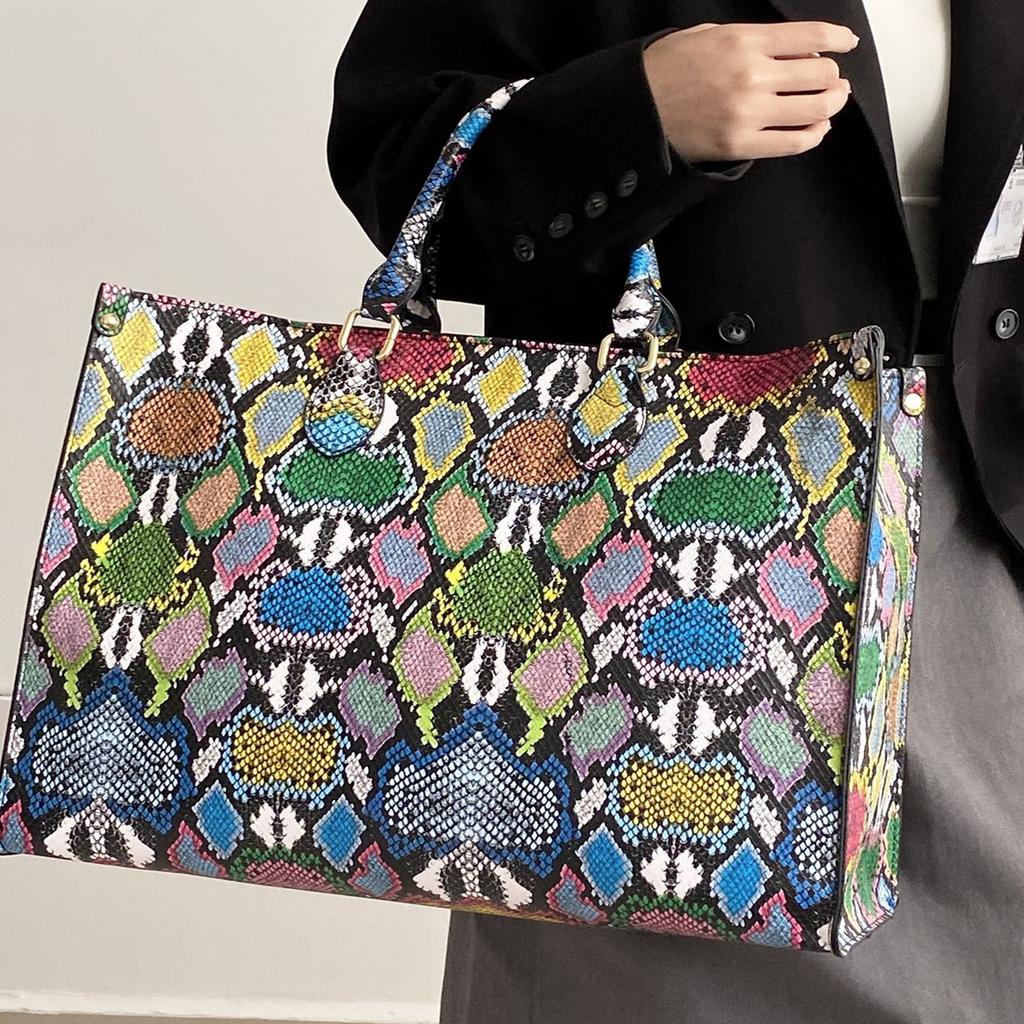 Große Tasche mit Schlangenmuster Strukturierte Handtasche aus Kunstleder mit doppelten oberen Griffen für Damen