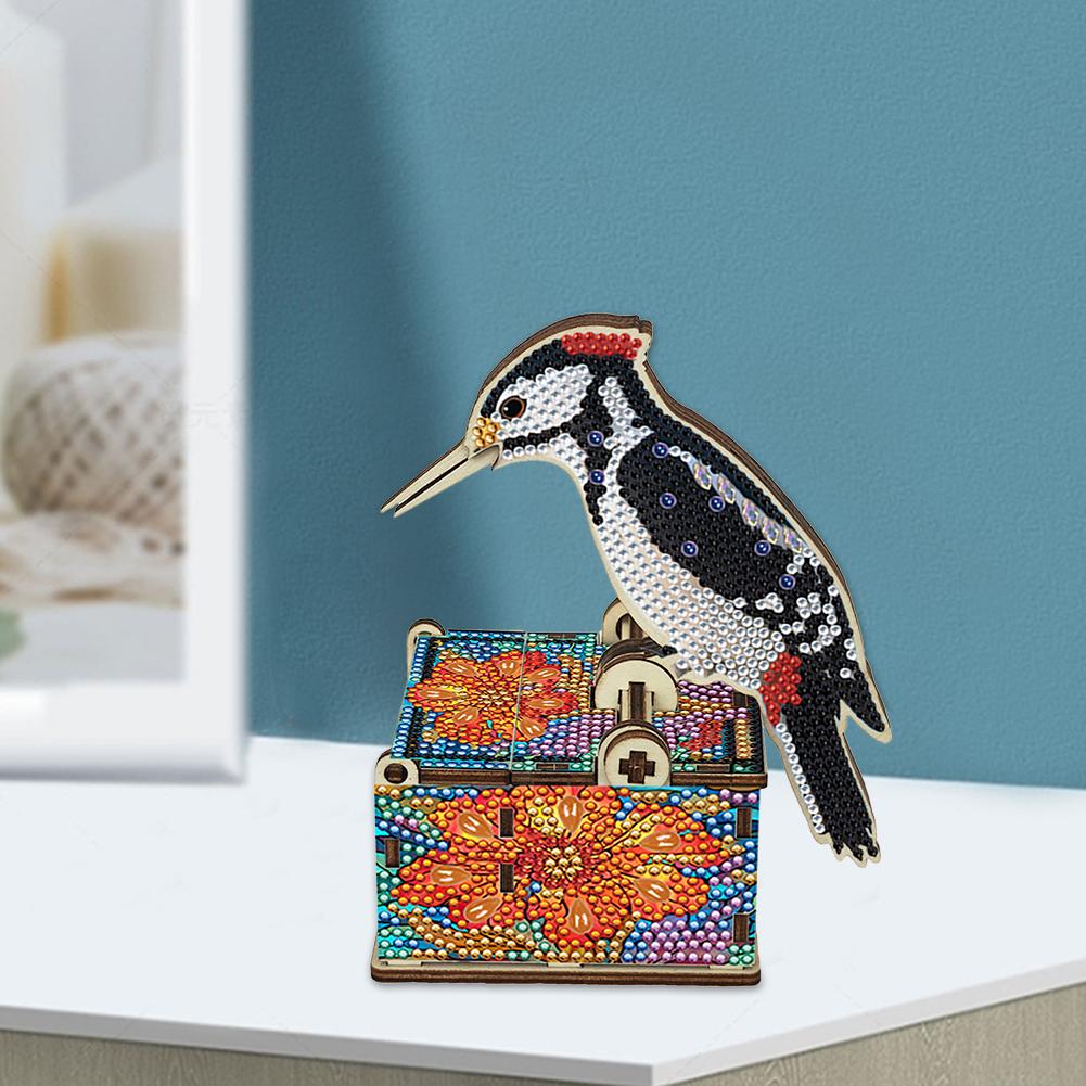 DIY Bird Diamond Painting Handmade Toothpick Holder Push-Type Crystal Mosaic Toothpick Holder for Home Car Desk Decoration Craft