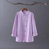 2026 Spring Women's Chinese Retro Linen Stand Collar Shirt with Frog Buttons for Tea Ceremony, Meditation, Zen & Tai Chi Exercise