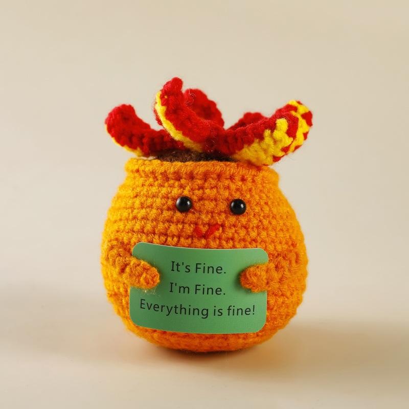 Handmade Crochet Emotional Support Dumpster Fire Doll With Positive Card Funny Knitted Dumpster Desktop Ornaments Christmas Gift