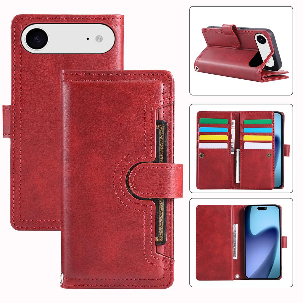 For iPhone Air Case Split Leather Magnetic Wallet Phone Protector with Wrist Strap