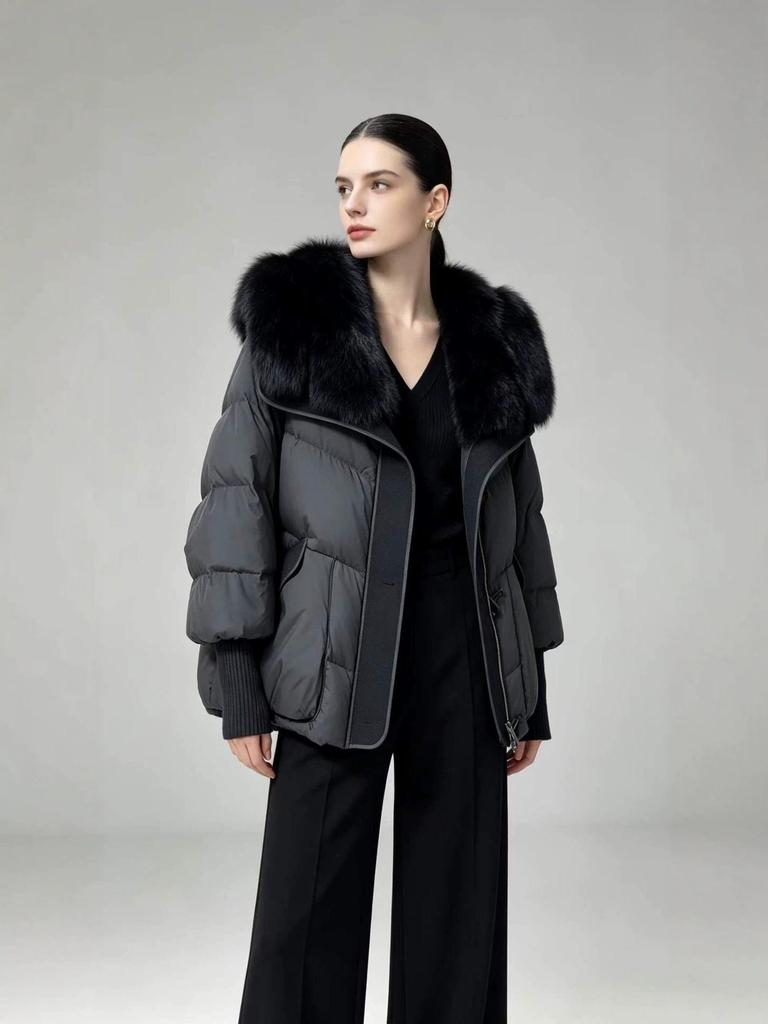 Women's Winter Down Jacket with Natural Fox Fur Collar - Thickened and Warm