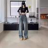 Women's High Waist Drawstring Elastic Wide Leg Jeans Washed Denim Draped Floor Length Baggy Casual Trousers Plus Size Student Pants