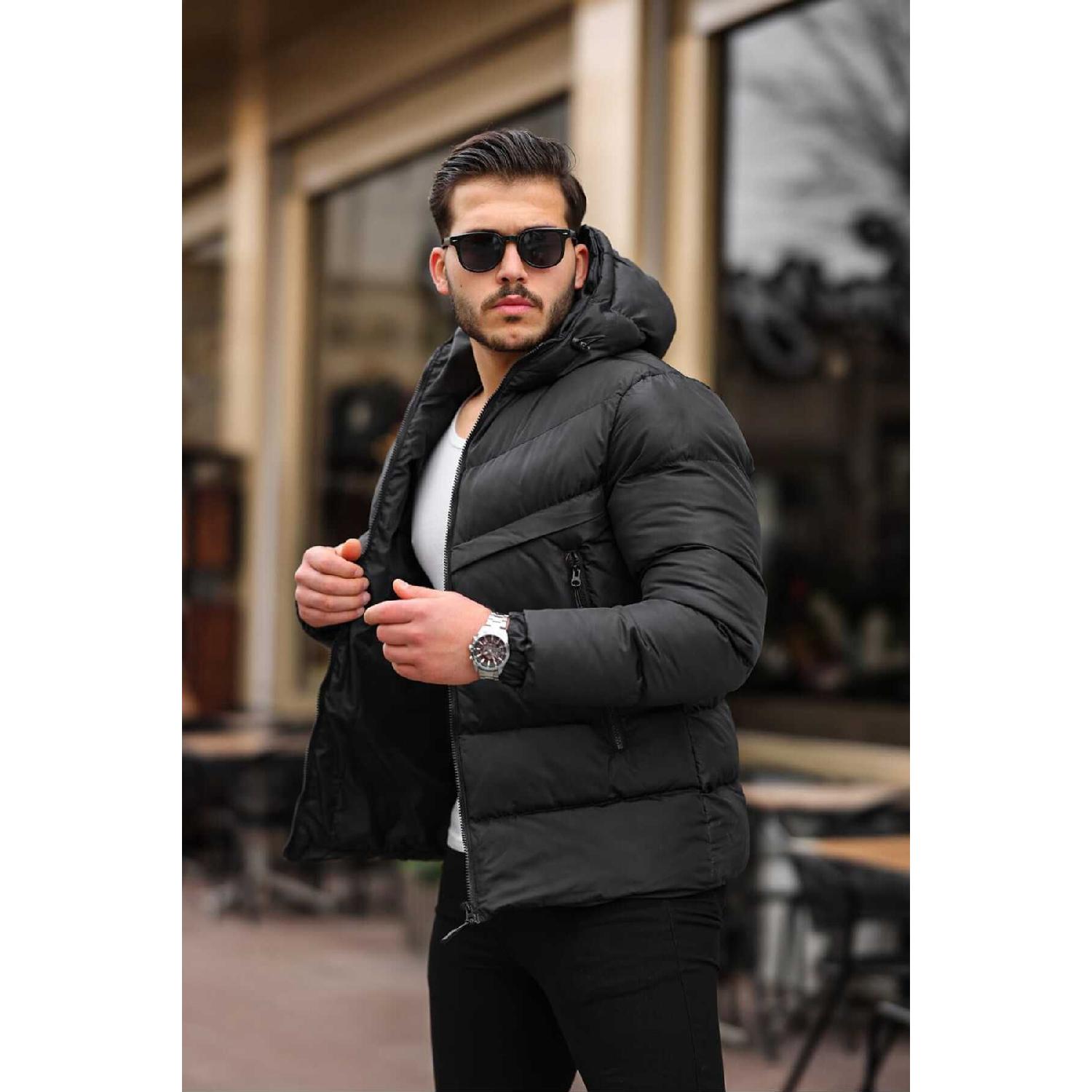 

Черное мужское надувное пальто с длинными карманами Slim Fit S чёрный