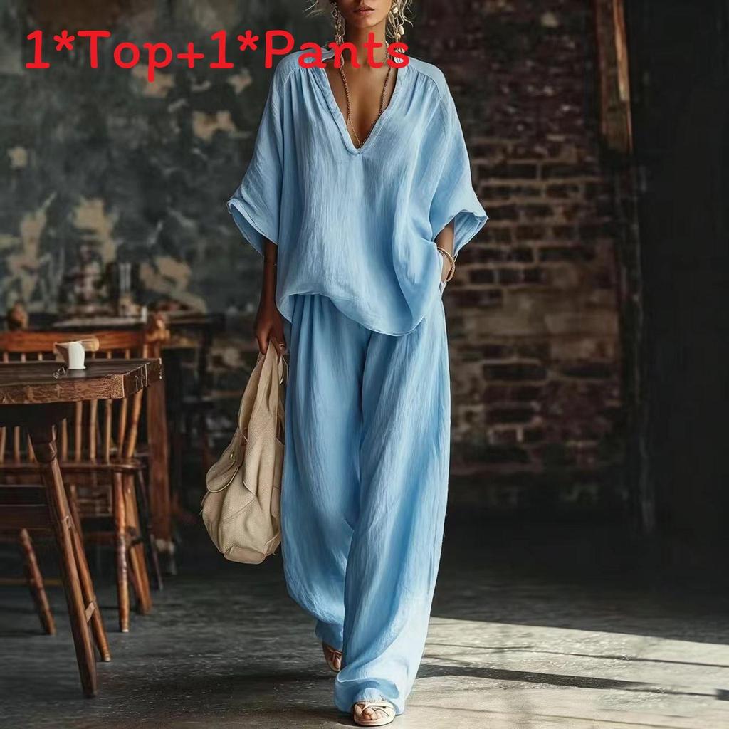 Summer Womens Casual Twopiece Set With Cotton Linen Fabric For Comfortable Daily Wear