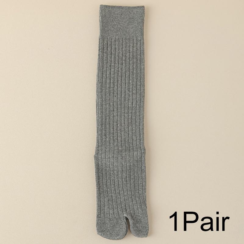 1Pair Vertical Bar Sweat Absorption Knitted Anti Friction Two Finger Socks Personality Cotton Medium Length Tube Split Toe Socks