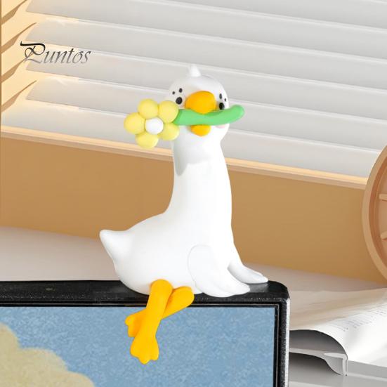Monitor Dekoration Ente Harz Dekor für Schreibtisch Auto Armaturenbrett TV Monitor, Mini Büro Skulptur Figur, Niedliches Blume Haltendes Ornament, Verspielt