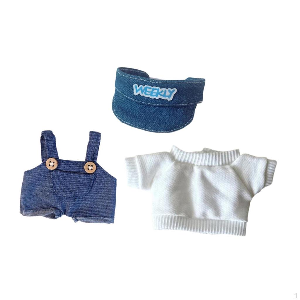 15 cm 17 cm Ubrania dla lalek pluszowych Outifity Kreskówkowe rekwizyty do zdjęć Ogrodniczki i kapelusz Dziewczynka