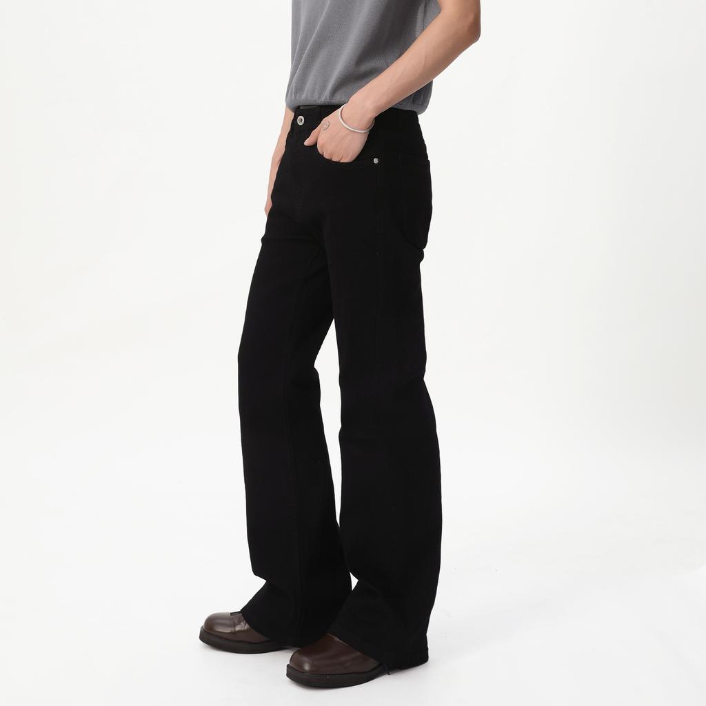 | Black Washed Retro Bootcut Straight Slim Solid Color Denim Trousers