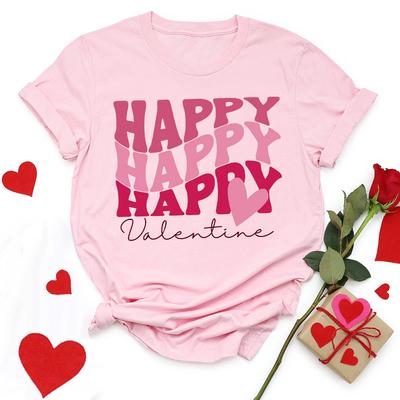 Happy Valentine Print Women Shirts Valentine's Day Party Outfit Tee Female Short Sleeve T-shirt Lover Holiday Girls Tops T Shirt