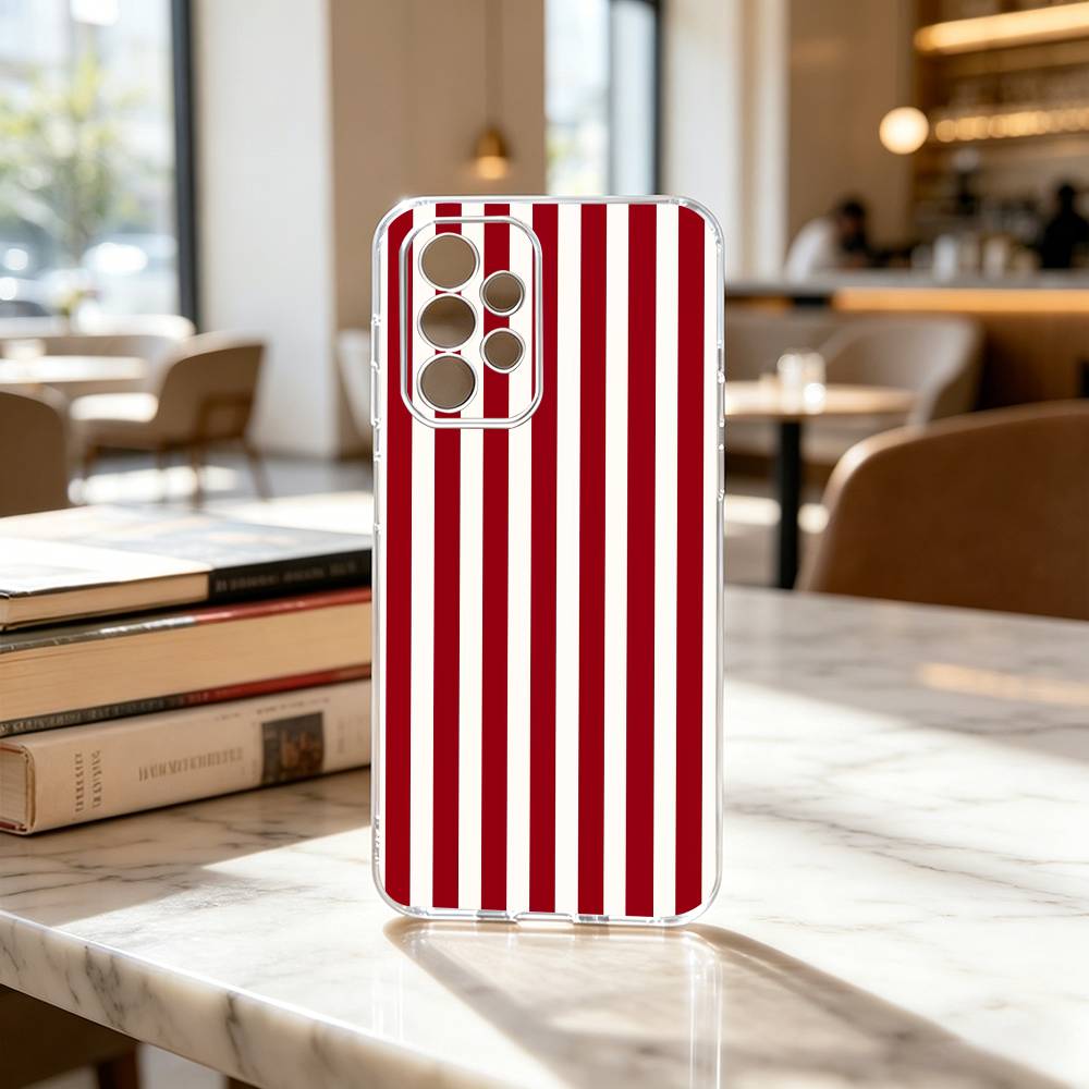 Burgundy White Stripe Pattern Phone Case For Samsung S25,S24,S21,S22,S23,S30,Ultra,S20,Plus,Fe Transparent Cover