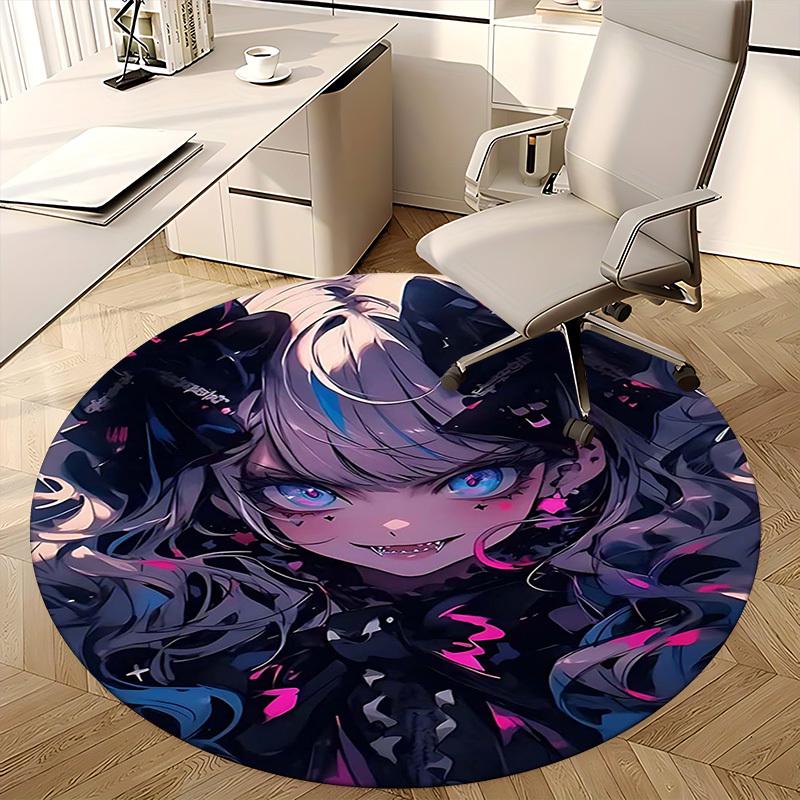 1pc Anime Design Round Carpet Office Chair Mat, Non Slip Rug for Home Decor, Living Room, Bedroom