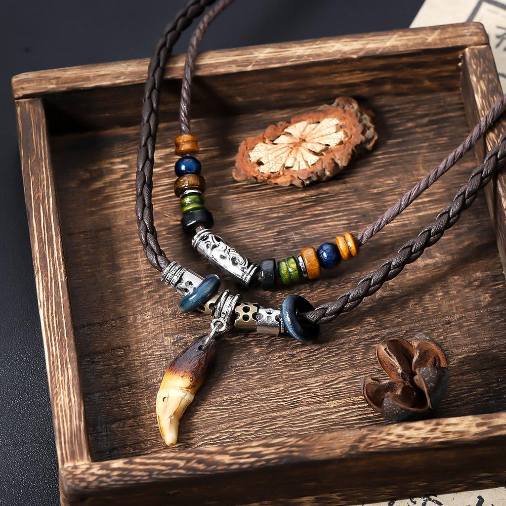 Wolf Fang Double Stacked Necklace Men's Ethnic Style Personality Design Jewelry Women's Premium Versatile Jewelry Tide