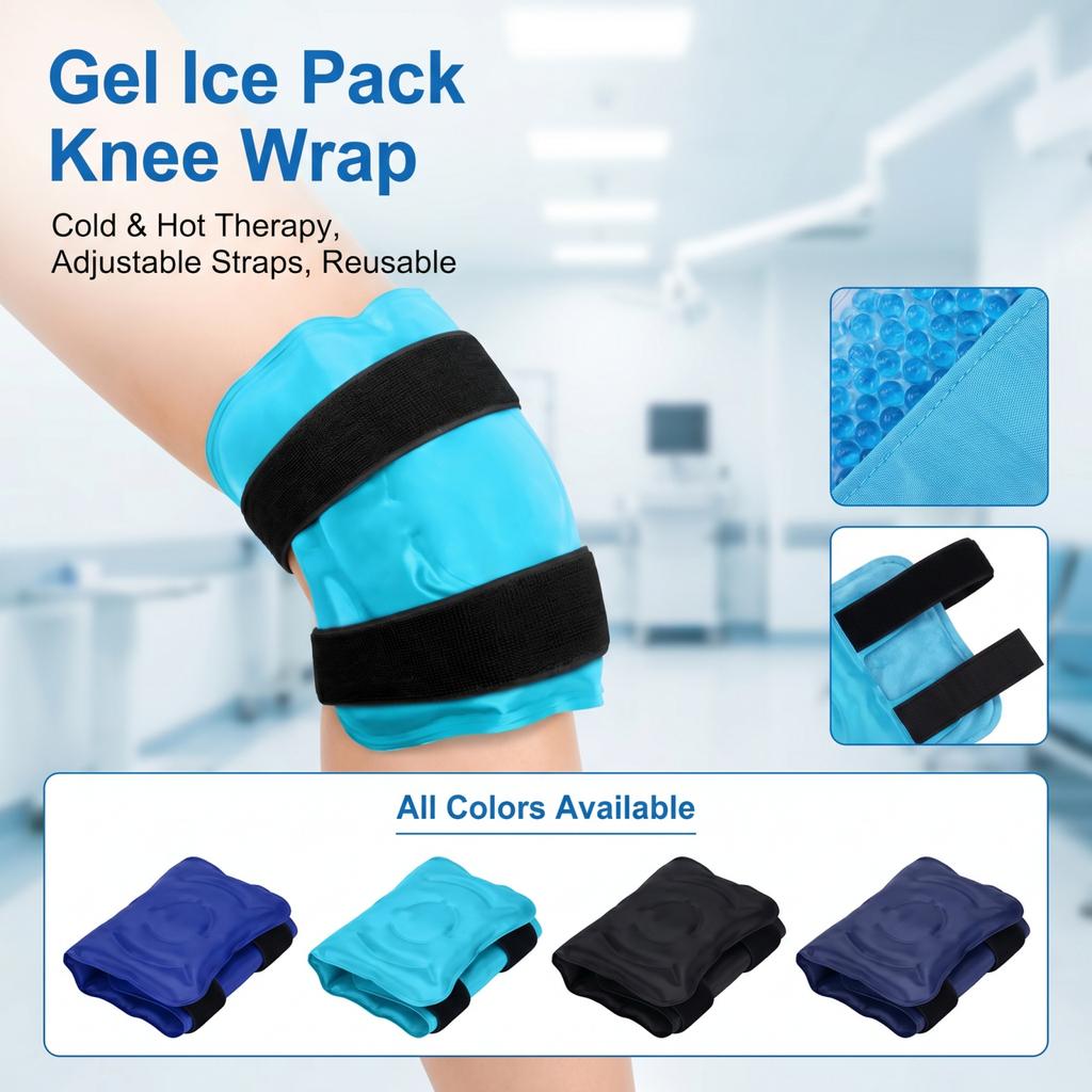 Ice Pack for Knee with Adjustable Strap - Reusable Hot and Cold Compress Wrap