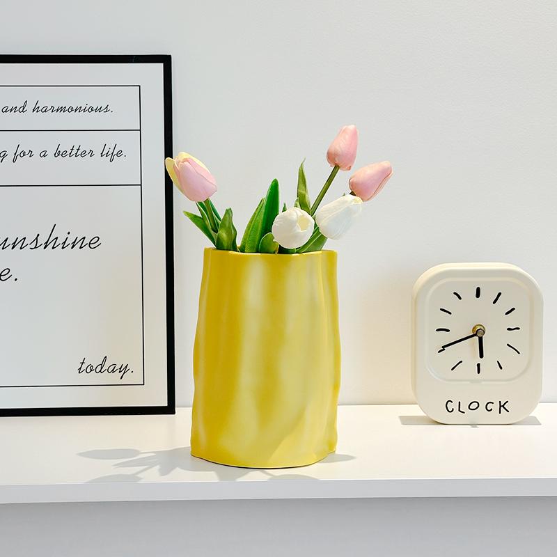 Simple Ins Pleated Flower Vase Living Room Dining Table Decoration Flower Bouquet Vase Home Decoration