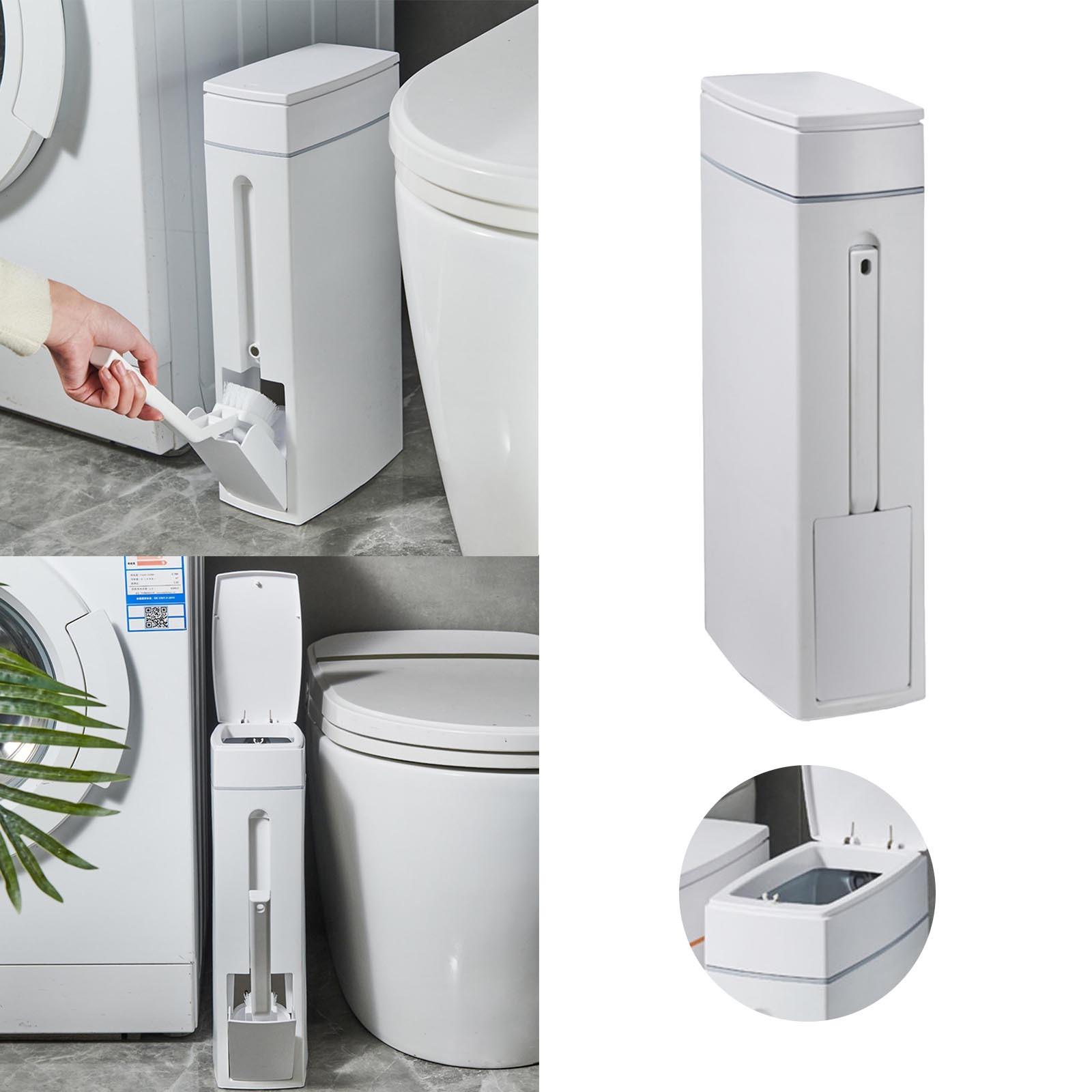 

Bathroom Mini Trash Can Extra Long Rectangular Save Sapce Plastic Toilet Paper Can With Integrated Toilet Brush Holder белый