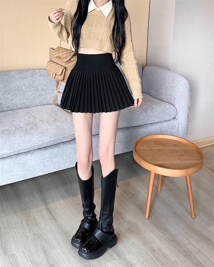 European-American Niche Versatile High-Waist A-Line Pleated Skirt: Pure Desire, Hot Girl Style for Spring/Summer/Autumn