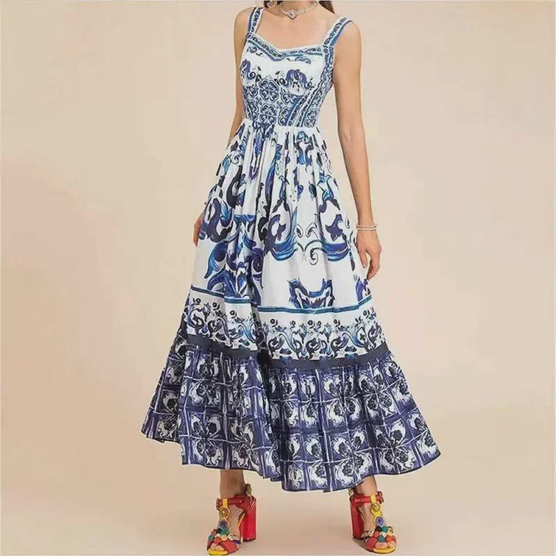 European & American Women's Bohemian Elegant Light Luxury Printed Midi Dress