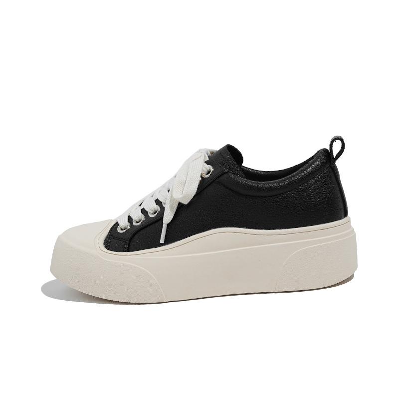 Casual shoes for women 2026 round toe lace up board shoes thick soled white shoes  flat soled single shoes