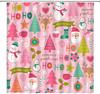 Funny Cartoon Snowman Santa Claus Shower Curtain With Pink Green Xmas Tree Pattern, Winter Holiday Bathroom Decor For Festival