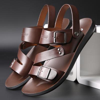 2024 Men's Sandals Solid Color PU Leather Men Summer Shoes Casual Comfortable Open Toe Sandals Soft Beach Footwear Male Shoes