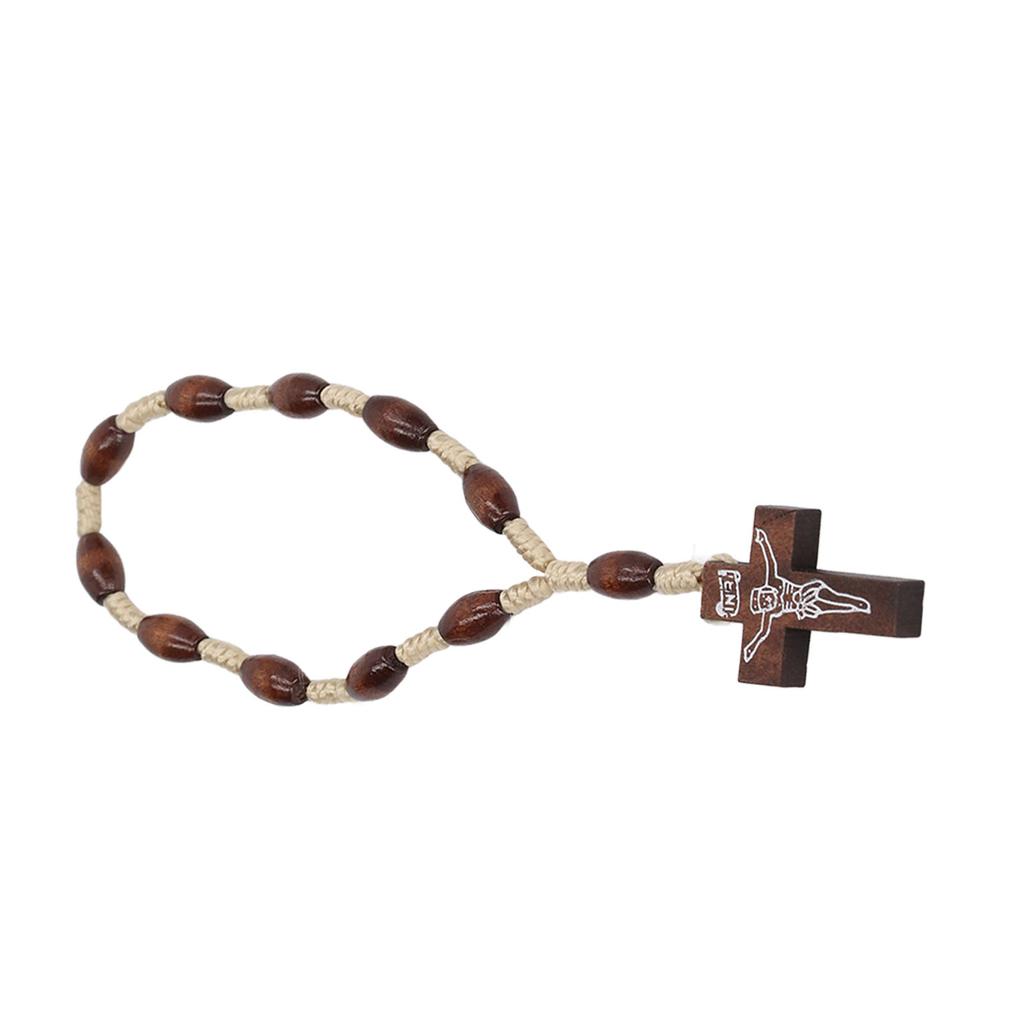 Wooden Rosary Small Portable Strong Wood Crucifix Style Hand Carved Catholic Rosary for Baptism