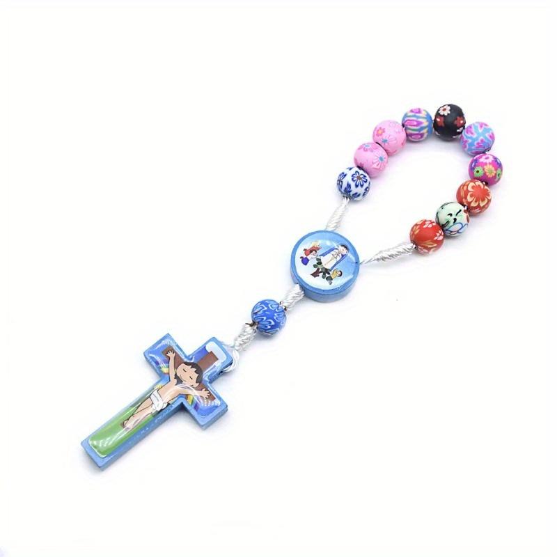 1PC Colorful Ceramic Bead Bracelet - Cartoon Cartoon Cross Bracelet Catholic Holy Christ Cross Prayer Bead