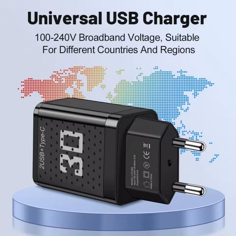 30W USB Typ C Ladegerät Schnellladung EU/US Stecker Handy Ladeadapter Für iPhone Samsung Xiaomi Huawei 3 Anschlüsse Schnelles Wandladegerät