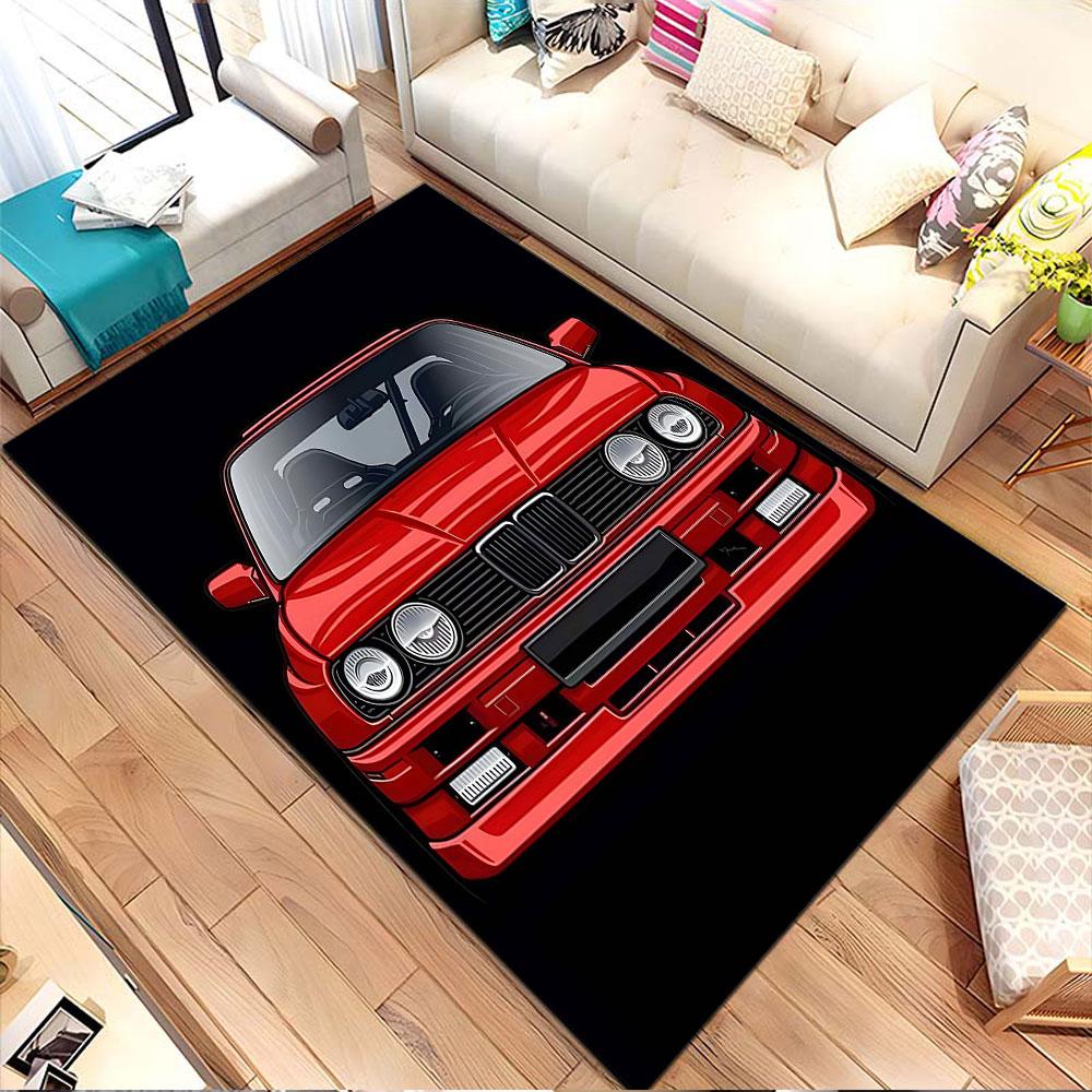Red Classic Car Design Patterned carpet, non slip mat suitable for living room and bedroom sofas
