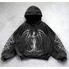 Y2K Vintage Punk Print Hoodie Gothic Couple Casual Sweatshirt Loose Fit