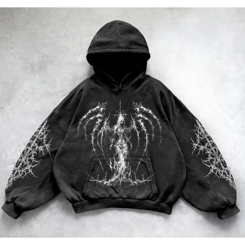Y2K Vintage Punk Print Hoodie Gothic Couple Casual Sweatshirt Loose Fit