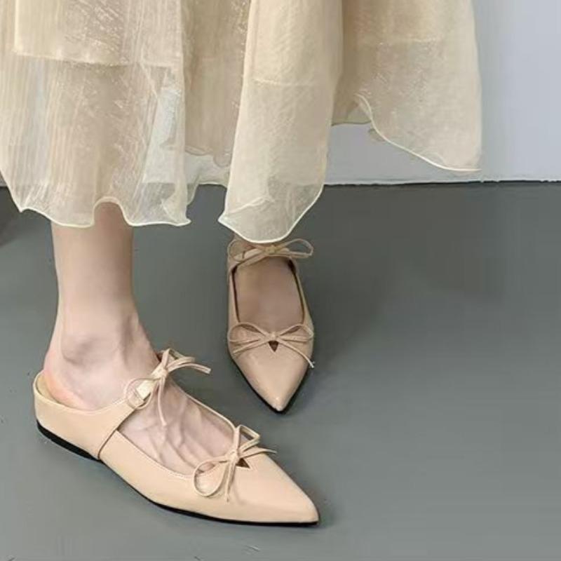 Fashion Women's Fashion Pointy Sandals Spring Pointy Shallow Mouth Butterfly Knot Soft Sole Anti-slip Wear-resistant Slippers
