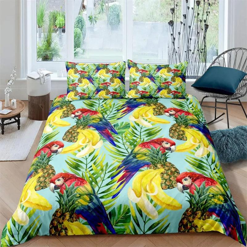 Roztomilá sada ložního prádla s papoušky 200x200 Zimní sady povlaků na přikrývku Twin Full Queen King Ložnicová sada 100% bambusové vlákno Housse De Couette