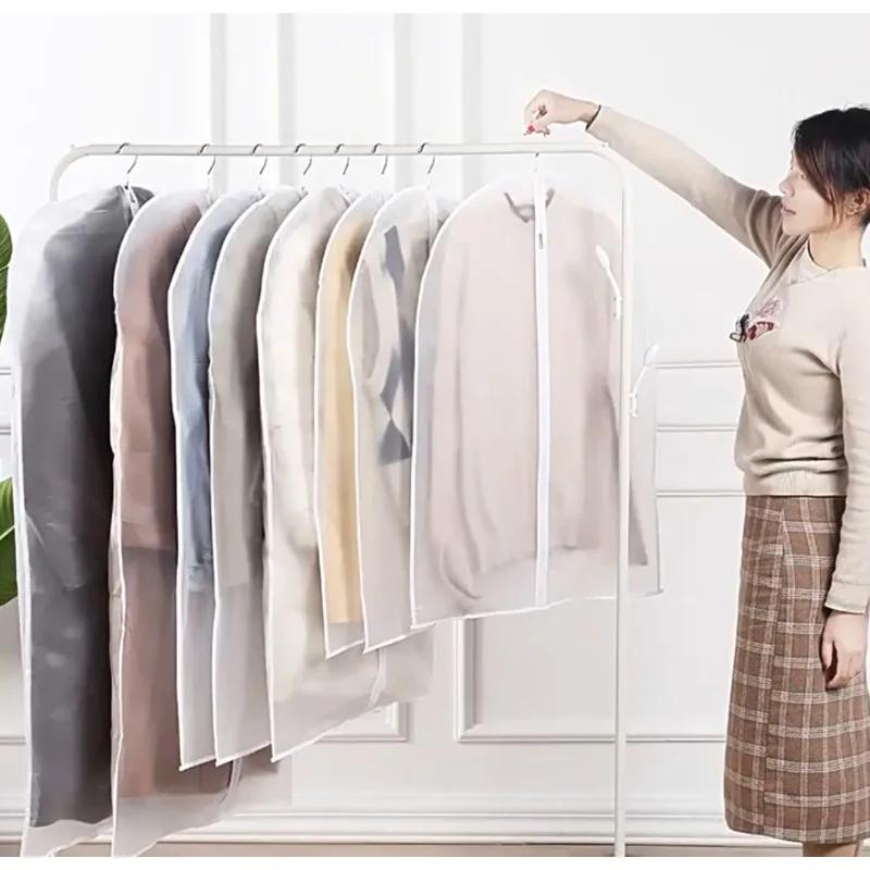 Transparent Fully Enclosed Clothes Hanging Cover Dust Proof Zipper Storage Bag Suit Blazer Coat Wedding Dress Clothing Cover
