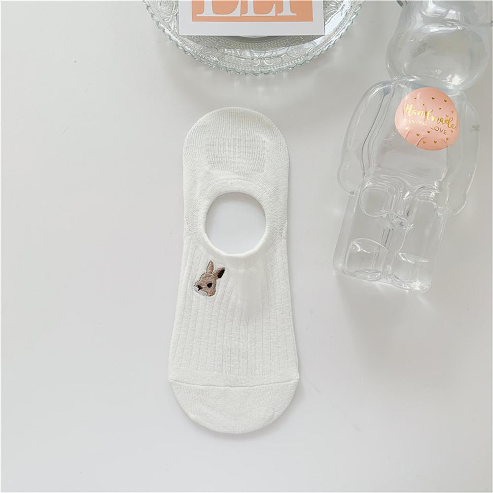 New Womens' Embroidered Bear Flower Strar Moon Squirrel White Cotton Fashion Summer No Show Invisible Socks Slippers Dropship