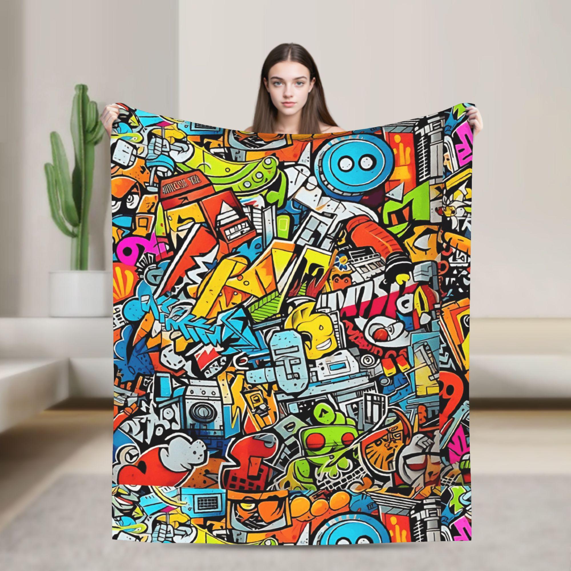 

Cartoon Cute Doodle Super Warm Blanket Children Plush Throw Blanket Comfortable Couch Chair Flannel Bedspread Sofa Bed Cover 75x90cm