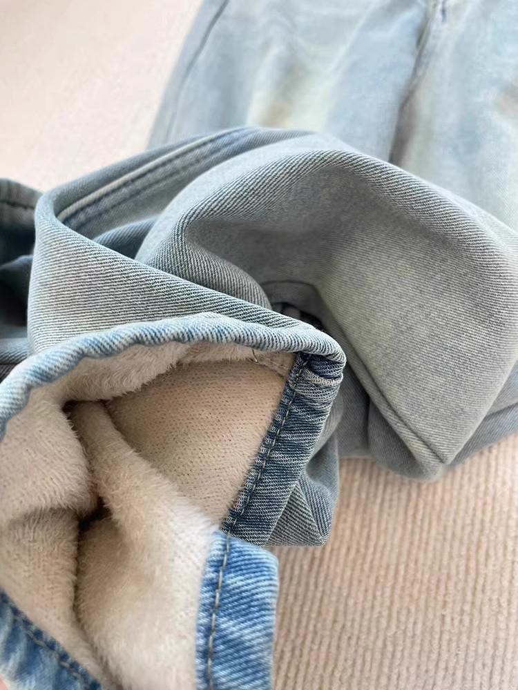 Damen Übergröße Retro Fleecegefüttert High-Waist Wide-Leg Jeans - Winter 2024 Kollektion