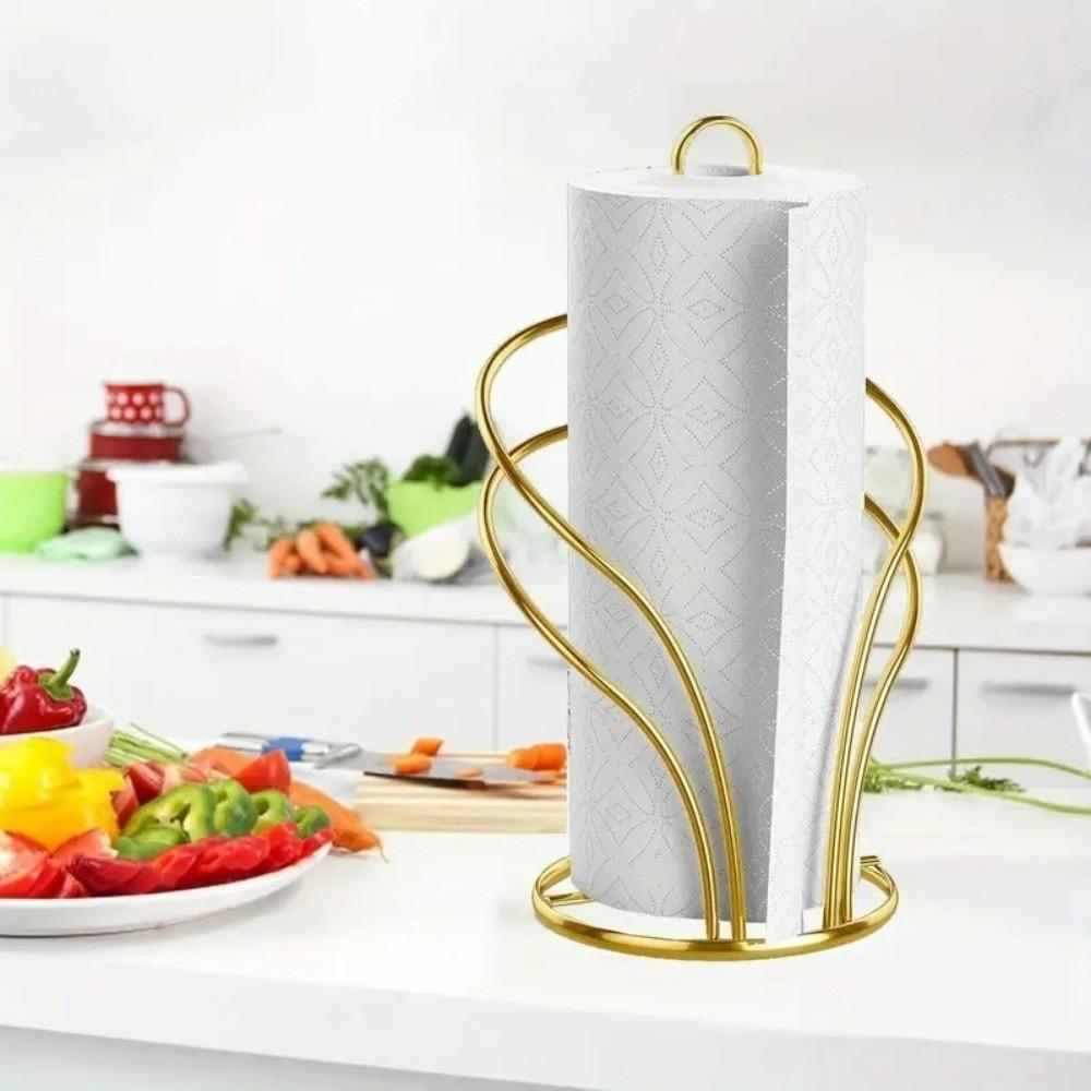 Black Gold Paper Towel Holder Elegant Design Iron Roll Paper Towel Stand Reinforced Base Non-Slip Toilet Tissue Holder
