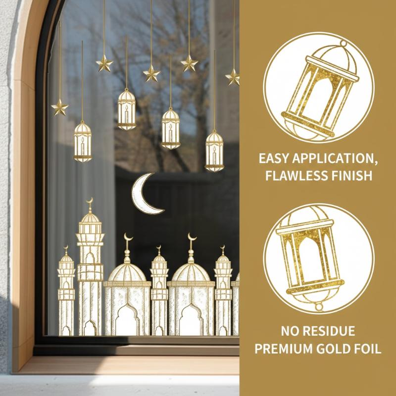 Eid Window Stickers Ramadan Decoration Eid Mubarak Decor For Home Wall Stickers Ramadan Kareem Islam Muslim Party Supplies
