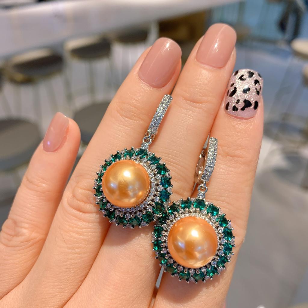 Live Streaming New Emerald Australian Mother Of Pearl Earrings Women Retro Temperament