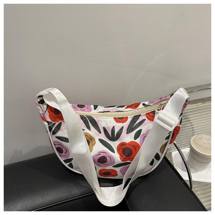 Four Seasons Contrast Color Stripe Fashion Printed Flower Large Capacity Crossbody One Shoulder Underarm Dumpling Women's Bag