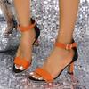 Color Matching Sandals Women's Summer New Thick Heel Open-toe One-word Buckle Strap High-heeled Sandals Women