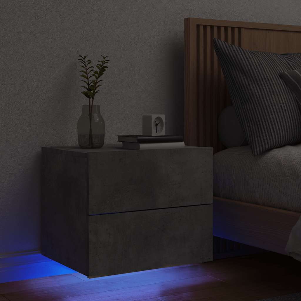 Wall Mounted Nightstand with RGB LED Lights Concrete Grey