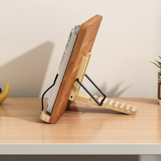 Wooden Book Stand 8 Levels Adjustable Reading Holder with Page Clip Multi-functional Music Score Cookbook Recipe Laptop Tablet Holder
