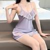 New lace lace pure desire wind suspender pajamas ice silk sexy slit pajamas deep V beautiful back home pajamas women
