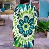 Women Plus Size V Neck Long Sleeve Shamrock Printed Dark Green Fitted Straight Dress