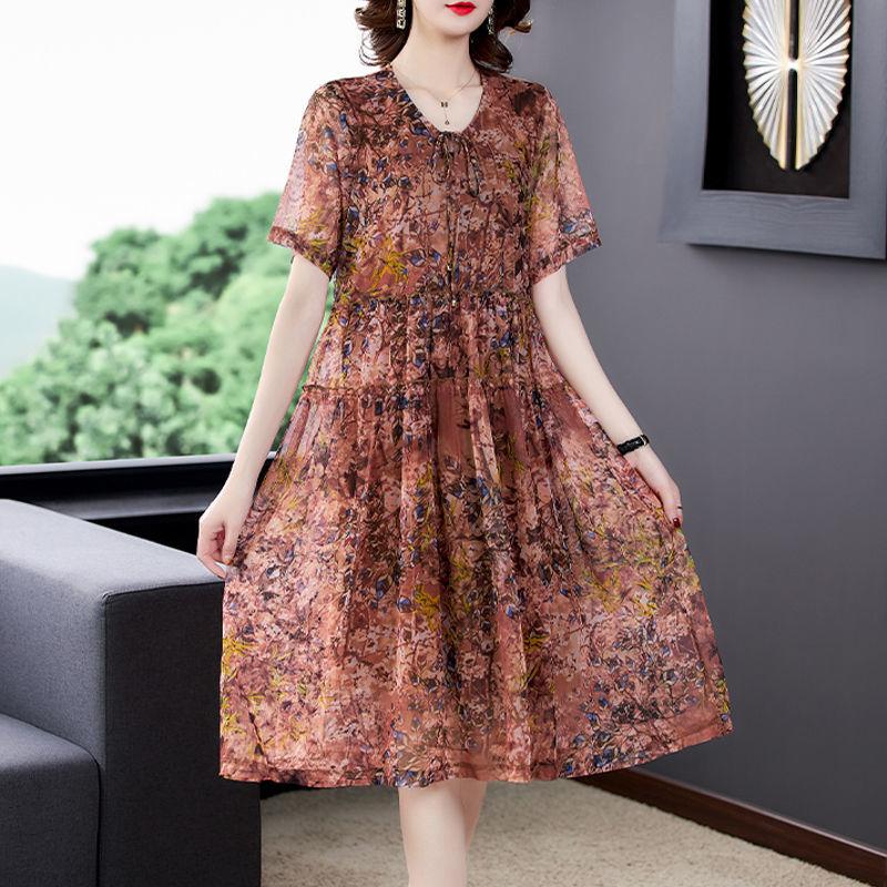 Women Printed Dress Summer Plus Size Floral Dress Loose A-line Dress
