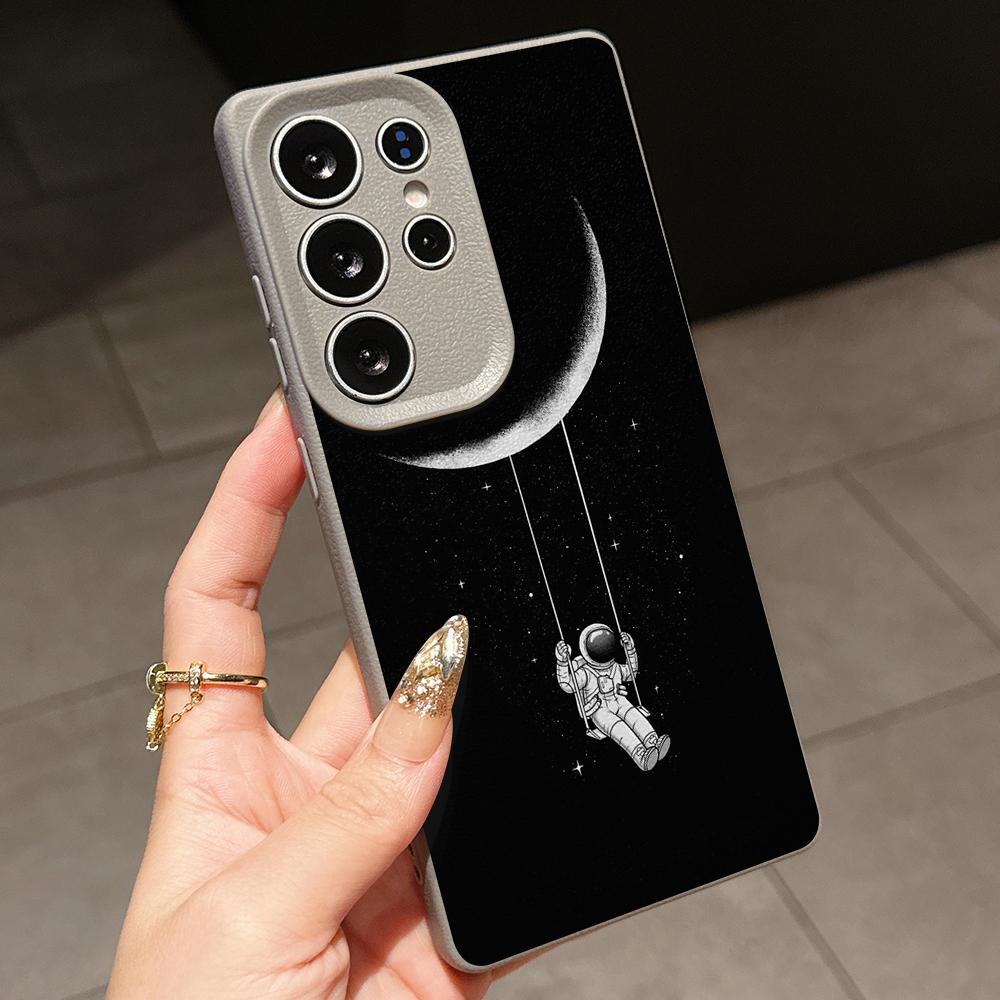 Samsung A07 Xiaomi Redmi 13C 14C for iPhone 17 Pro Max Infinix Realme Phone Cases Soft brown Leather pattern TPU Case NY60 space astronaut skate moon